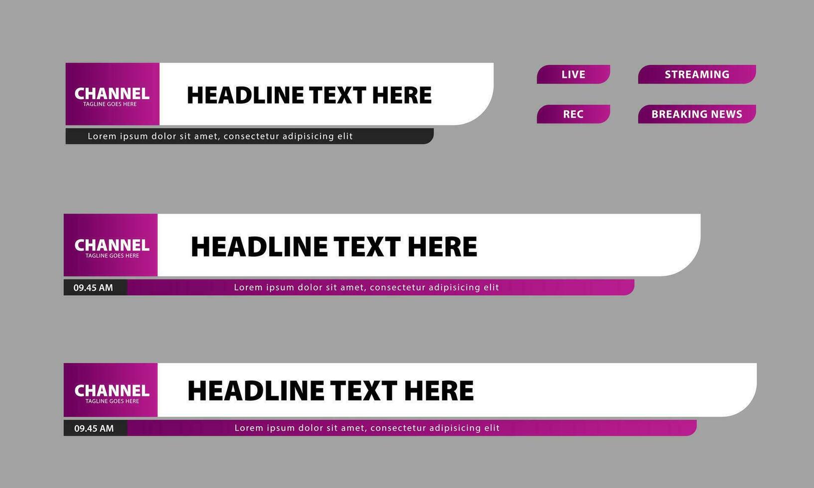 Lower third vector design. Set of lower third bar templates for breaking news, sports news on television, video and media online