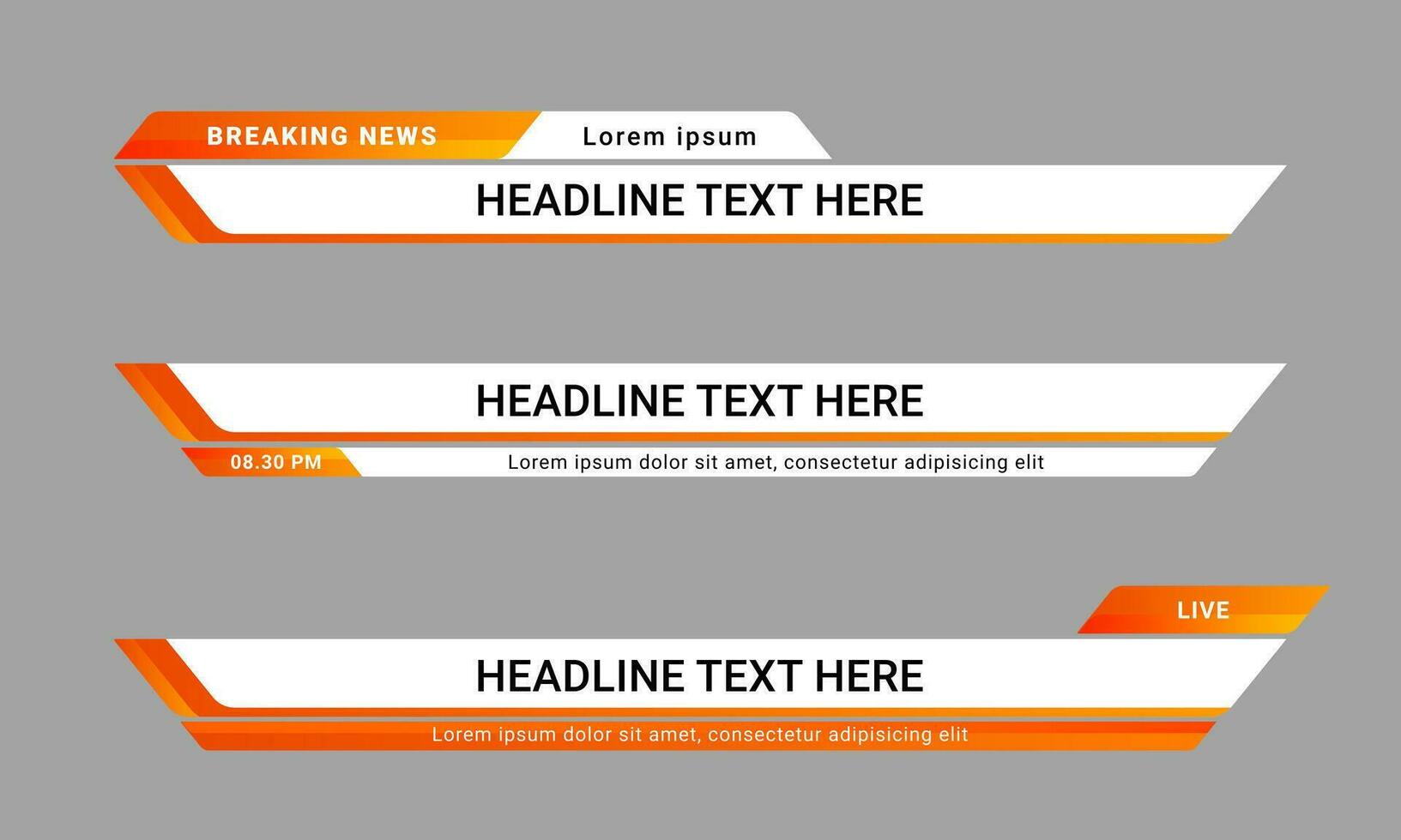 Newscast lower third banner vector. Set of lower third bar templates for breaking news, sports news on television, video and media online vector