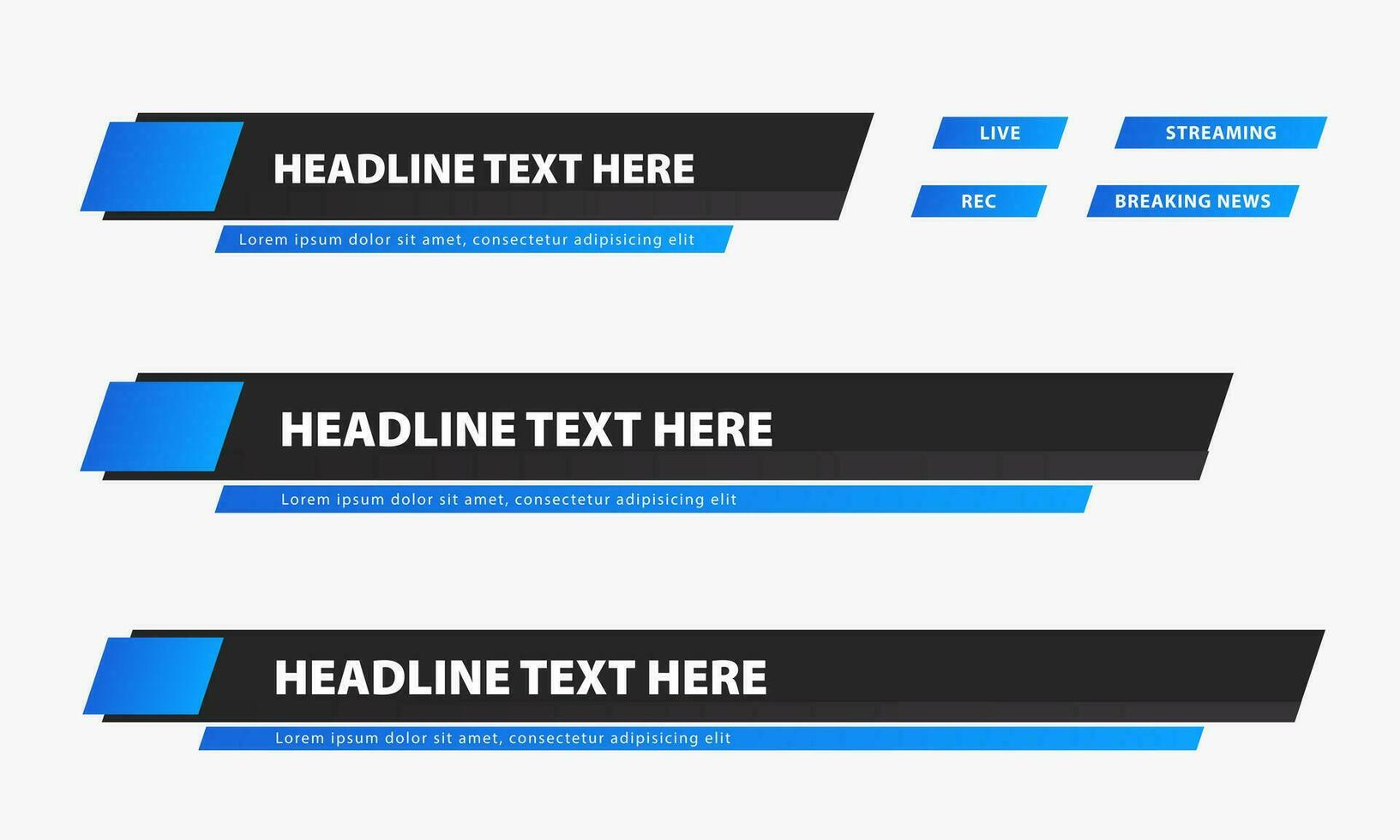Broadcast news lower third banner templates for Television, Video and Media Channels. Set of modern headline bar layout design vector