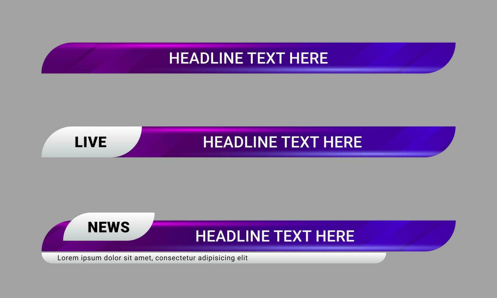 Newscast lower third banner vector. Set of lower third bar templates for breaking news, sports news on television, video and media online vector