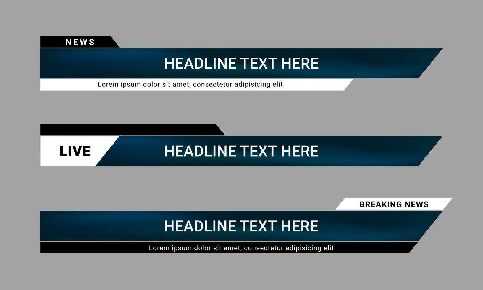 Newscast lower third banner vector. Set of lower third bar templates for breaking news, sports news on television, video and media online vector