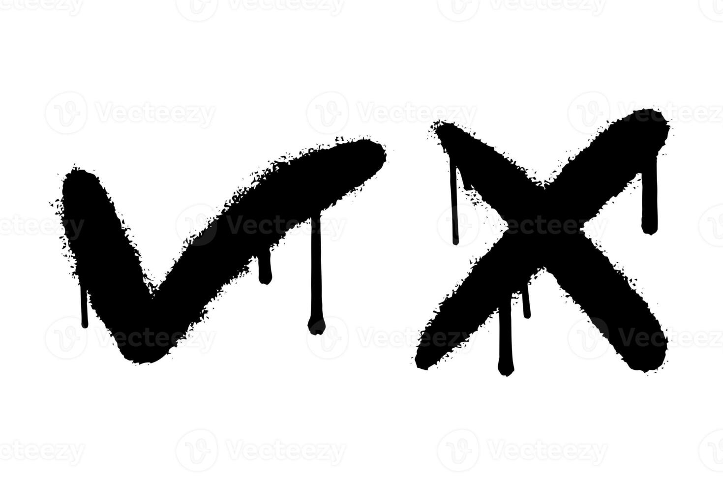 Spray Painted Graffiti cross and tick sign Sprayed isolated on white background. photo