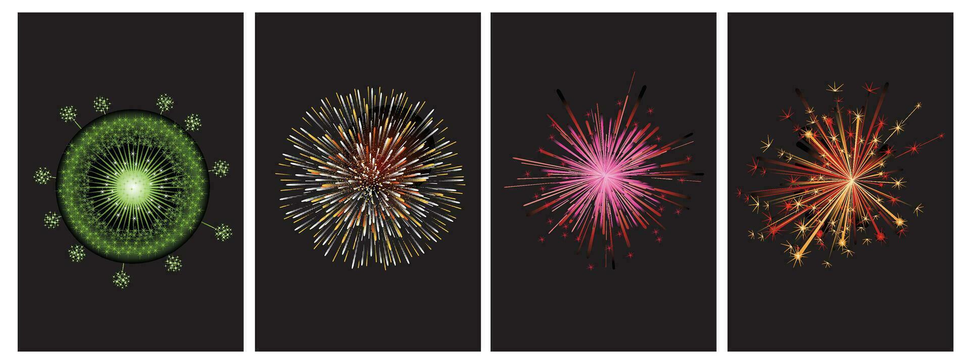 fireworks set. Festive patterned fireworks explode in various shapes sparkling pictograms with checkered background abstract vector isolated illustration