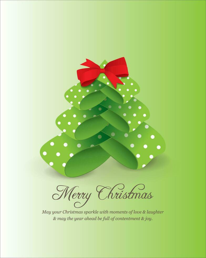 3d illustration of Christmas tree. Holiday elements isolated on green background. Ribbons arranged to form a Christmas tree. greeting cards, posters, business cards, posters vector