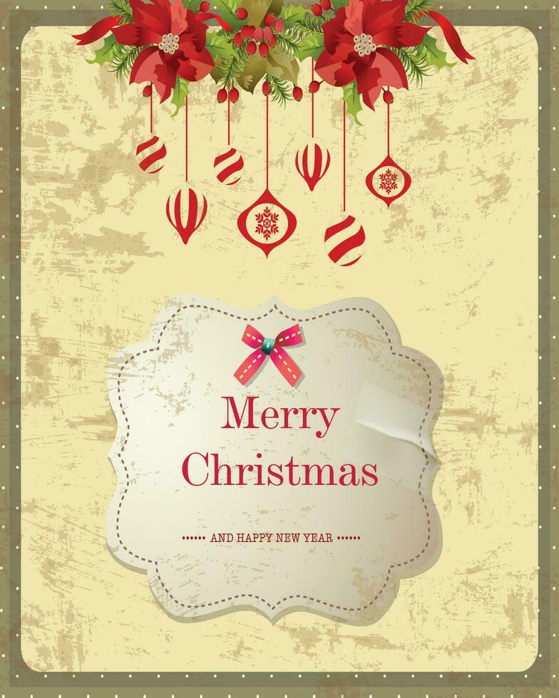 Merry Christmas and New Year Set of greeting cards, posters, holiday covers. Modern Christmas design in brown color. garlands, balls, fir branches, gift elements vector