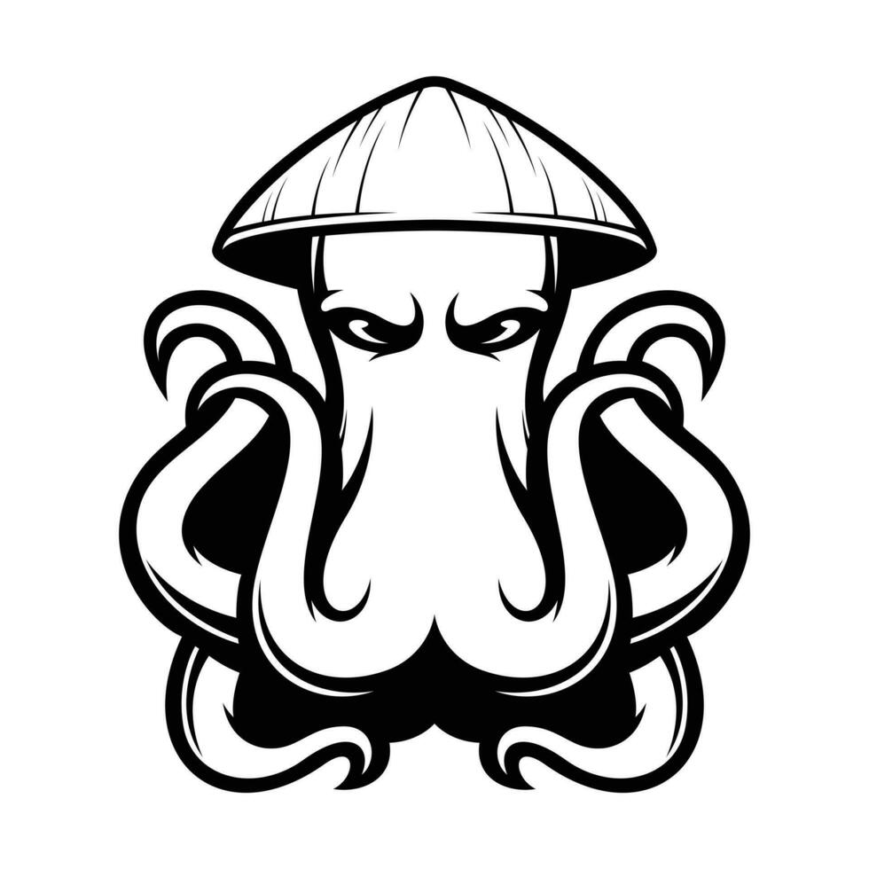 Octopus Farmer Hat Outline vector