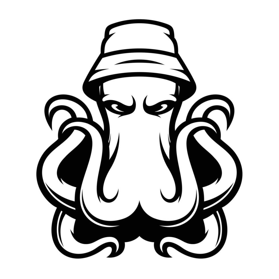 Octopus Bucket Hat Outline vector