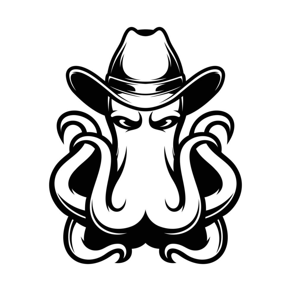 Octopus Cowboy Outline vector