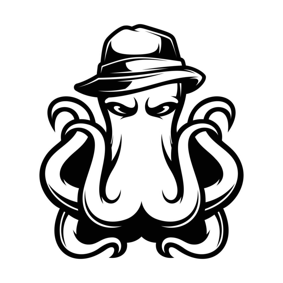 pulpo fedora sombrero contorno vector