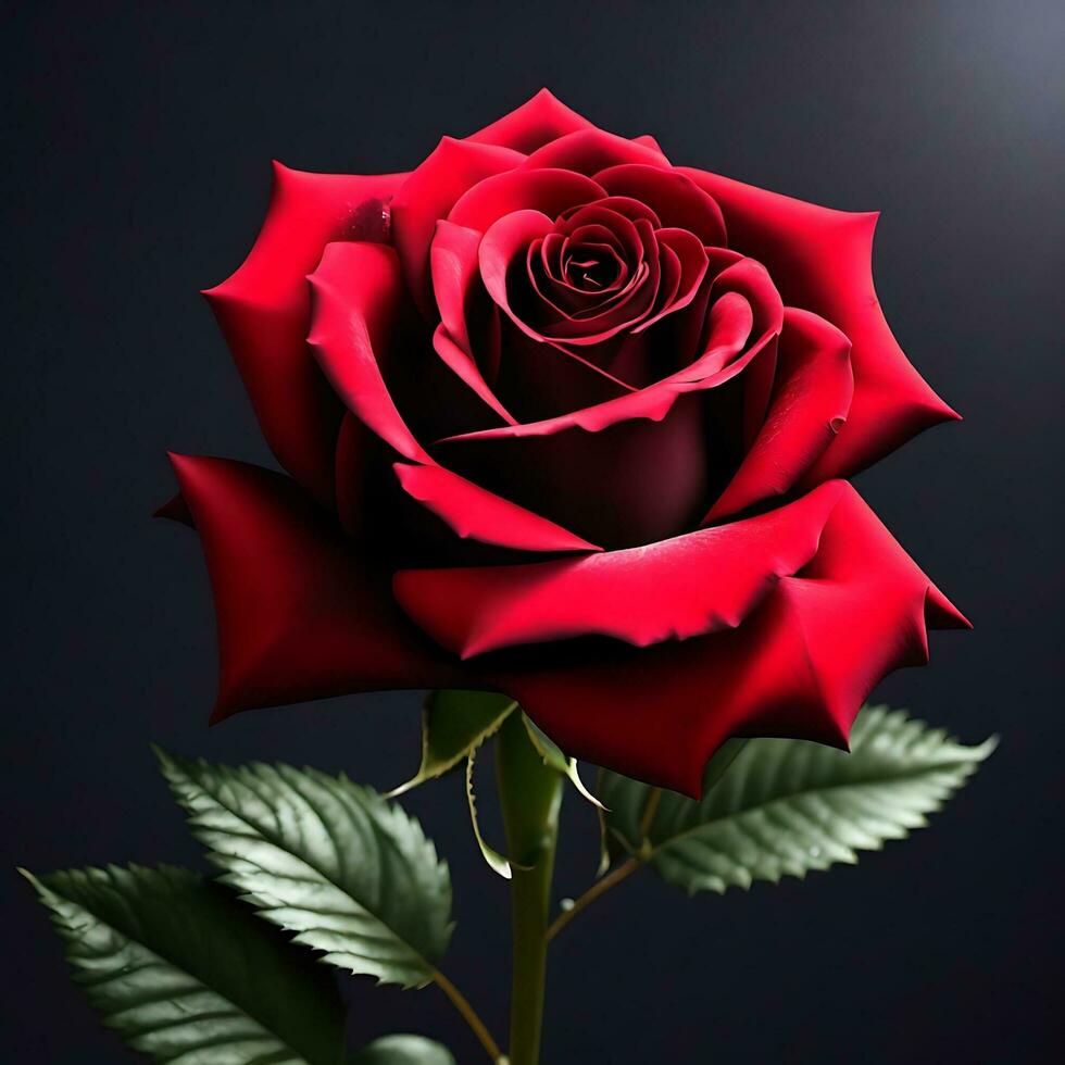 A mesmerizing Red Rose flower unfurling in black background  AI Generative photo