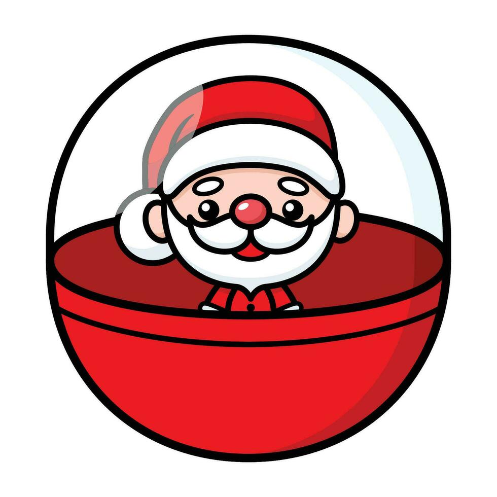linda y kawaii Navidad Papa Noel claus dibujos animados personaje en un gachapon gacha pelota vector