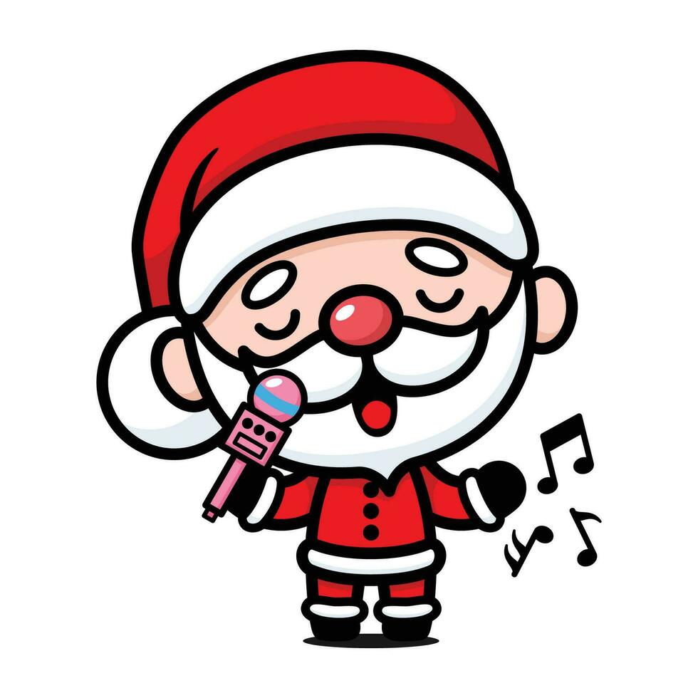Cute And Kawaii Christmas Santa Claus Cartoon Character Singing vector