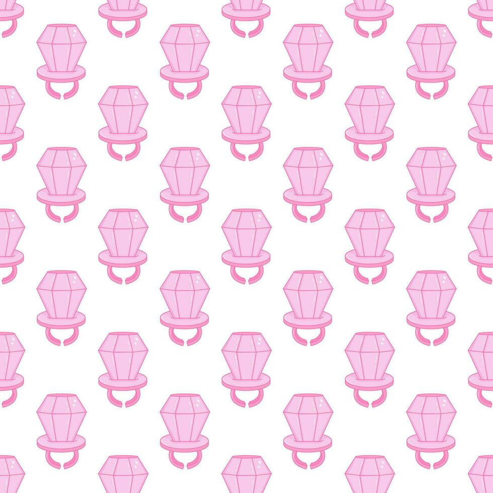 Plastic ring with a large diamond. Candy jewel. Pop style of the 90s. Seamless pattern. vector