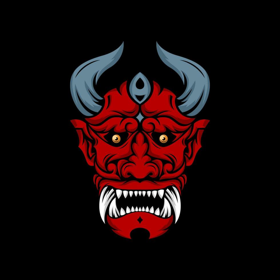 oni mask red devil artwork japanese vector