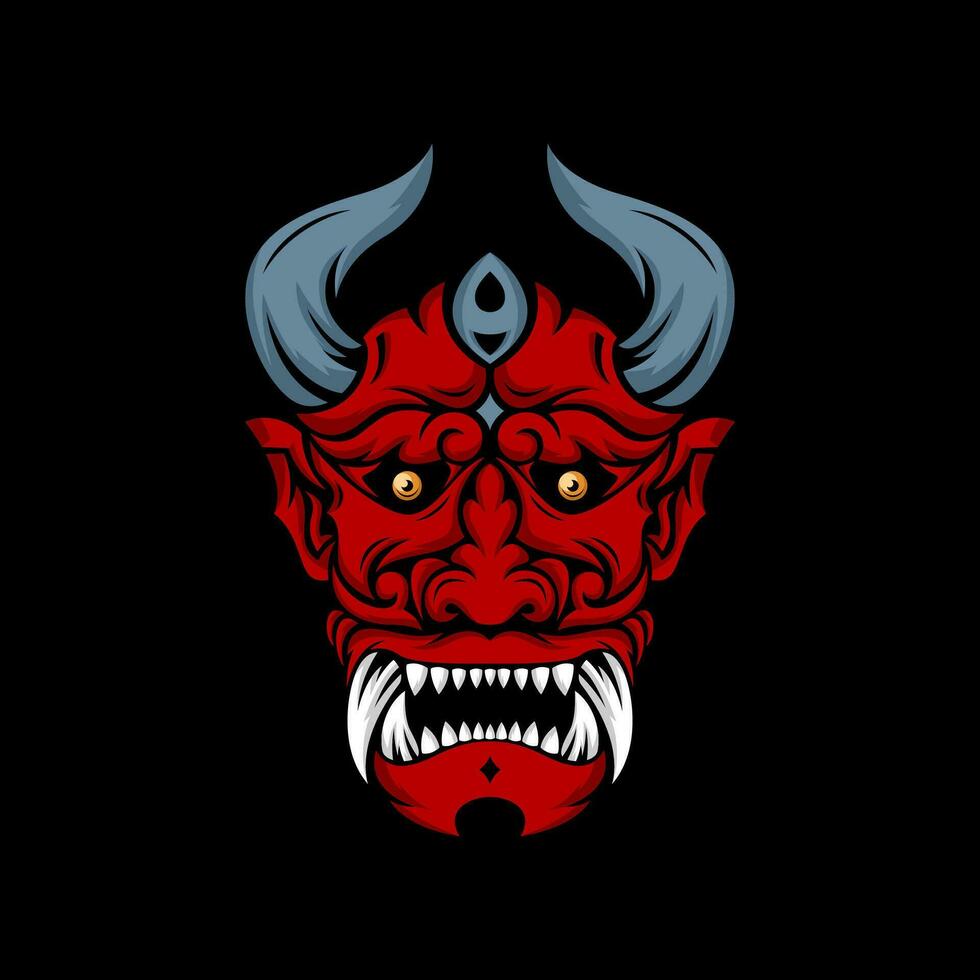 oni mask red devil artwork japanese vector