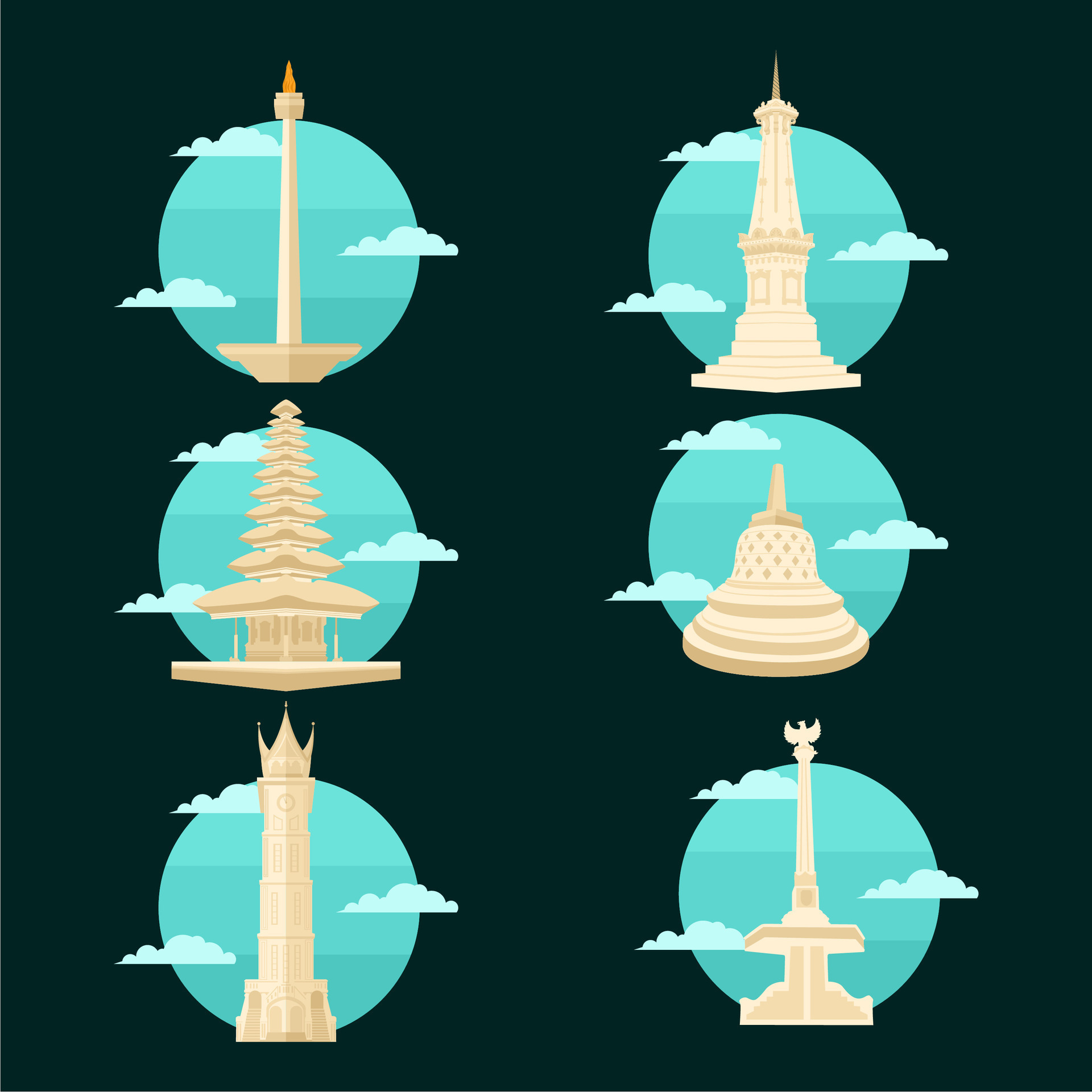 indonesian icon landmark vector bundle 33952944 Vector Art at Vecteezy