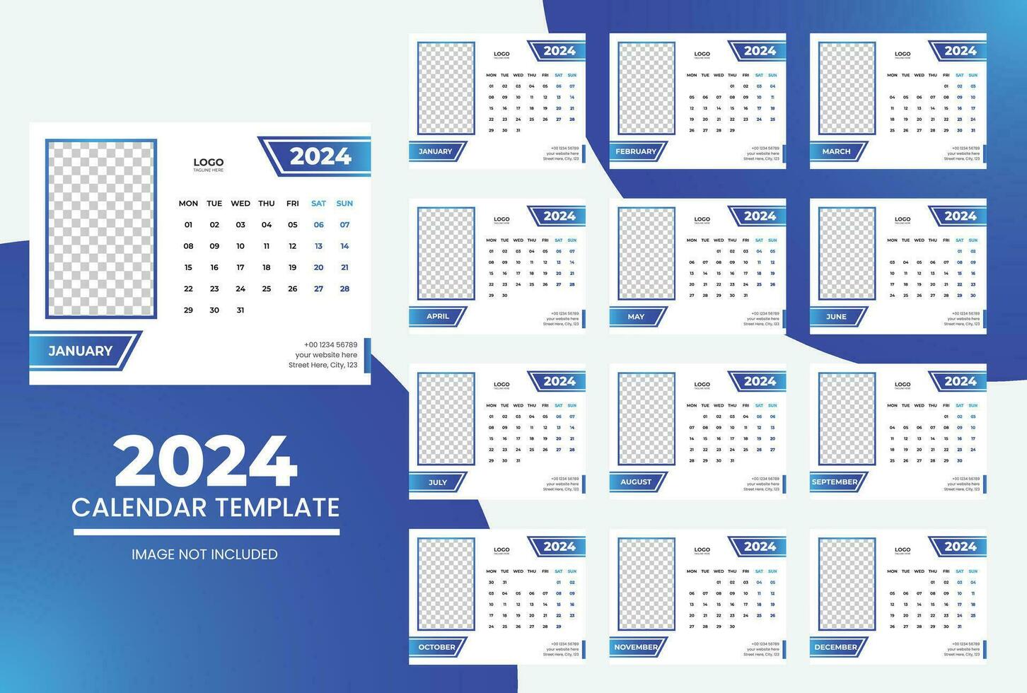 contento nuevo año calendario para 2024 vector