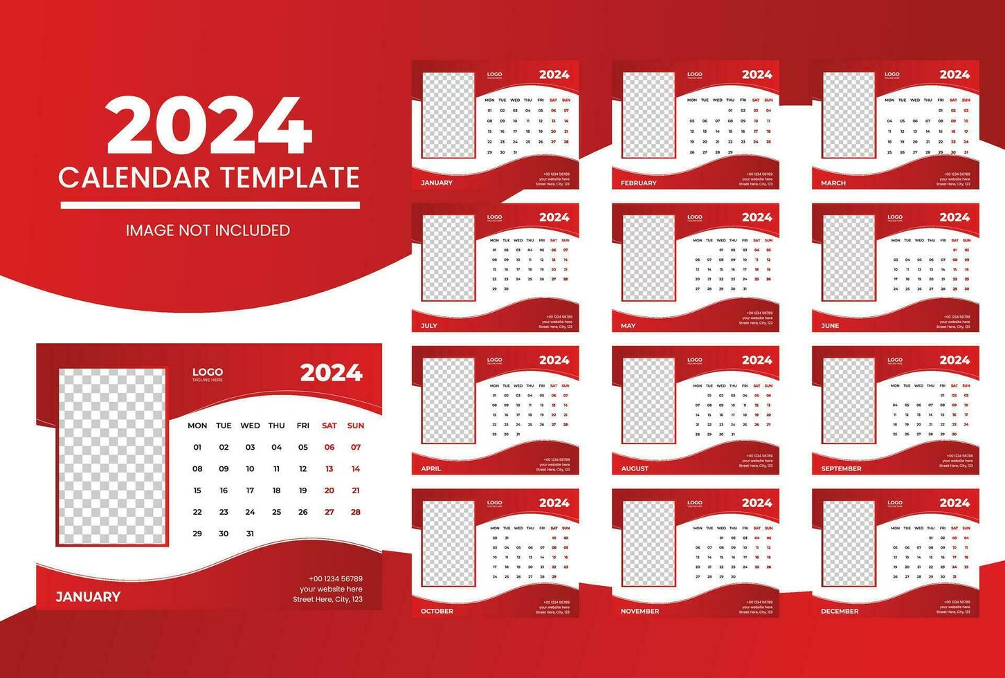 contento nuevo año calendario para 2024 vector