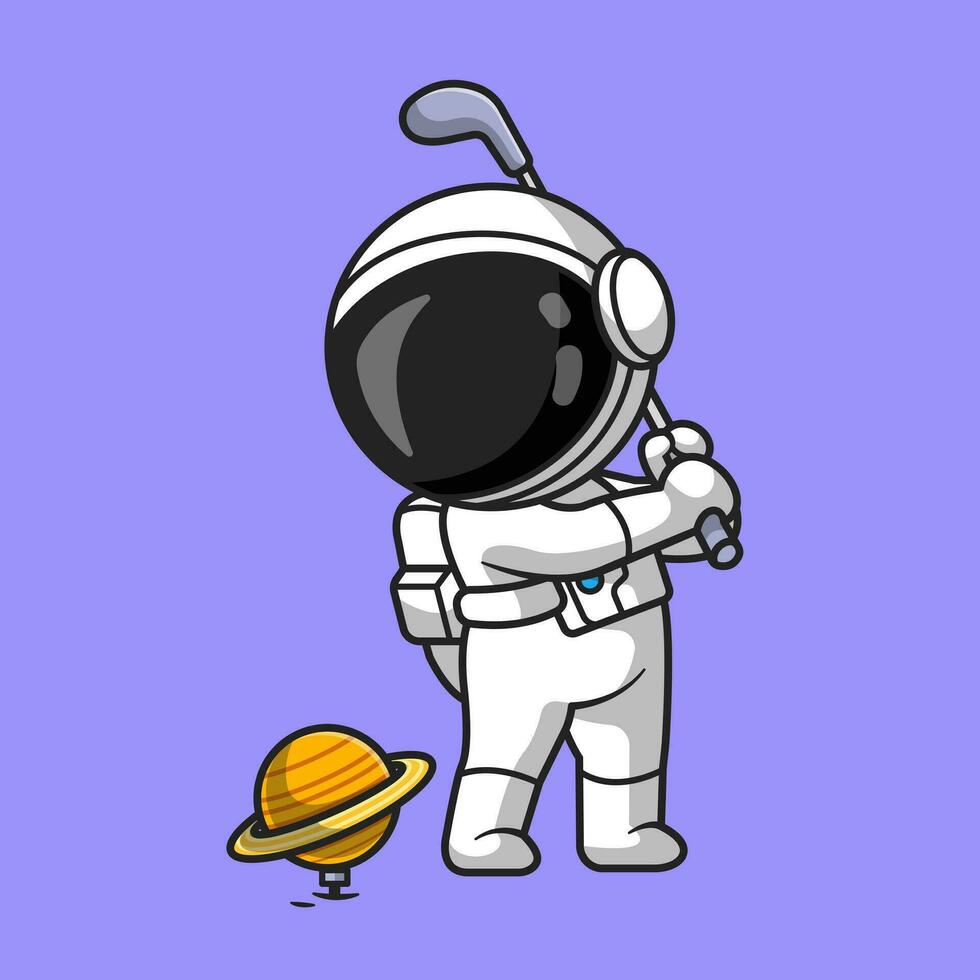 linda astronauta jugando golf planeta dibujos animados vector icono ilustración. deporte Ciencias icono concepto aislado prima vector. plano dibujos animados estilo