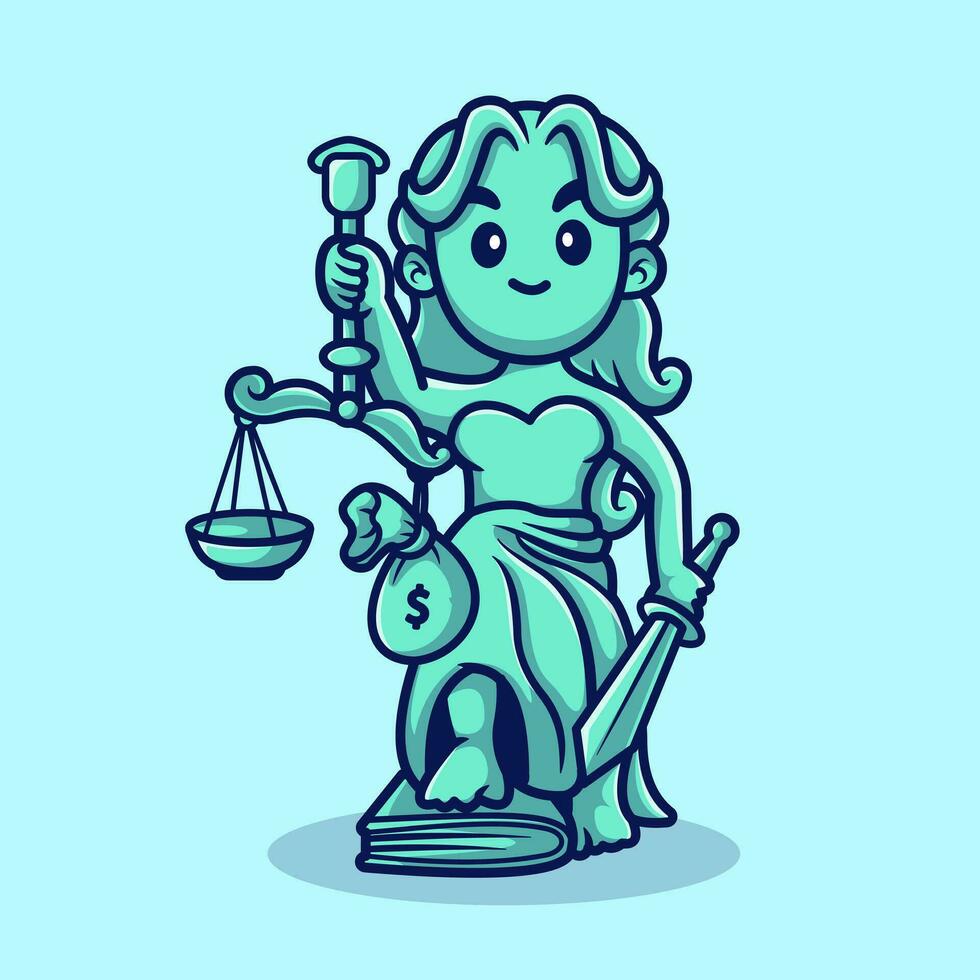 Cute Lady Justice With Scales and Money Bag Cartoon Vector Icon  Illustration. People Law Icon Concept Isolated Premium Vector. Flat  Cartoon Style