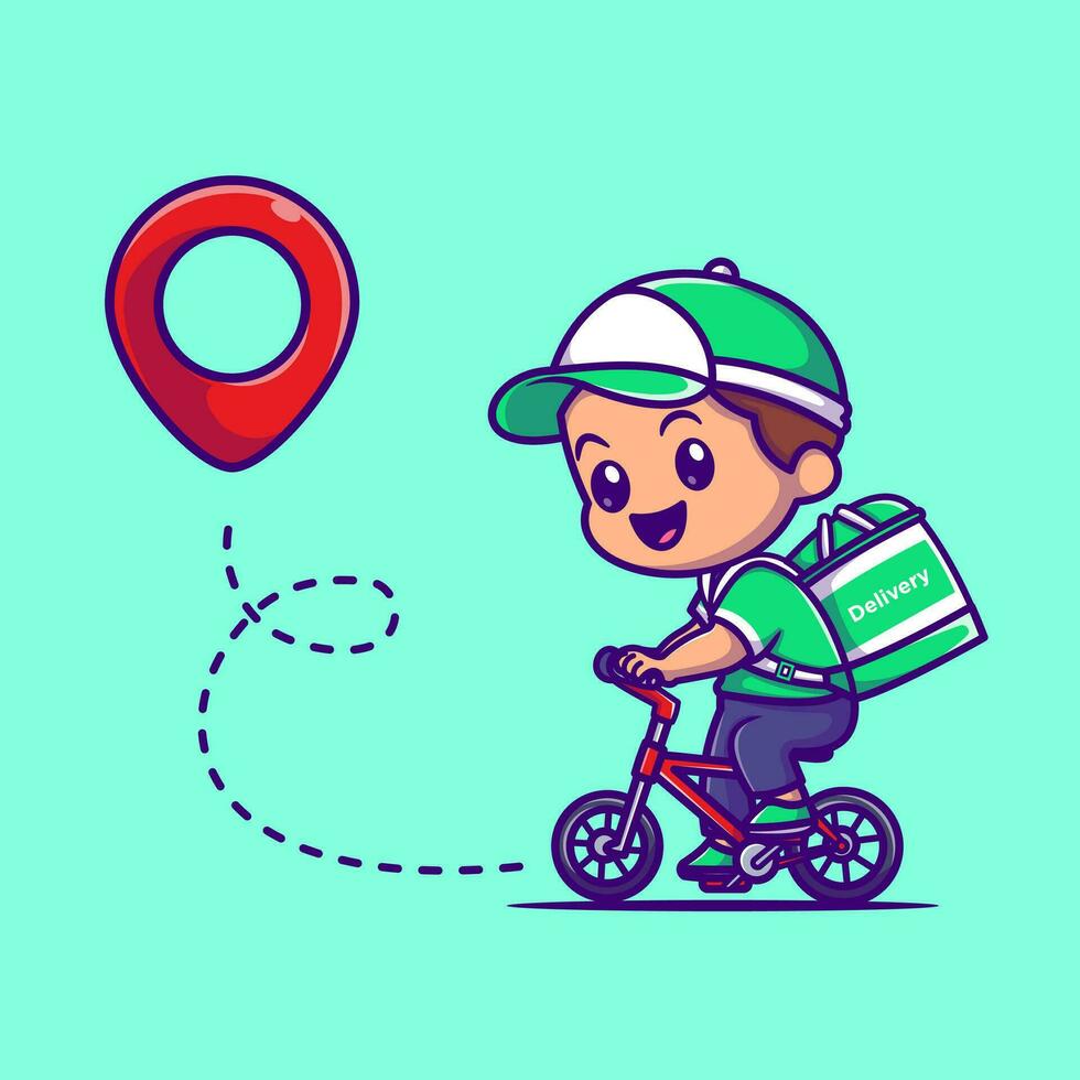 Cute Courier Delivery Package Cartoon Vector Icon Illustration. People Transportation Icon Concept Isolated Premium Vector. Flat Cartoon Style