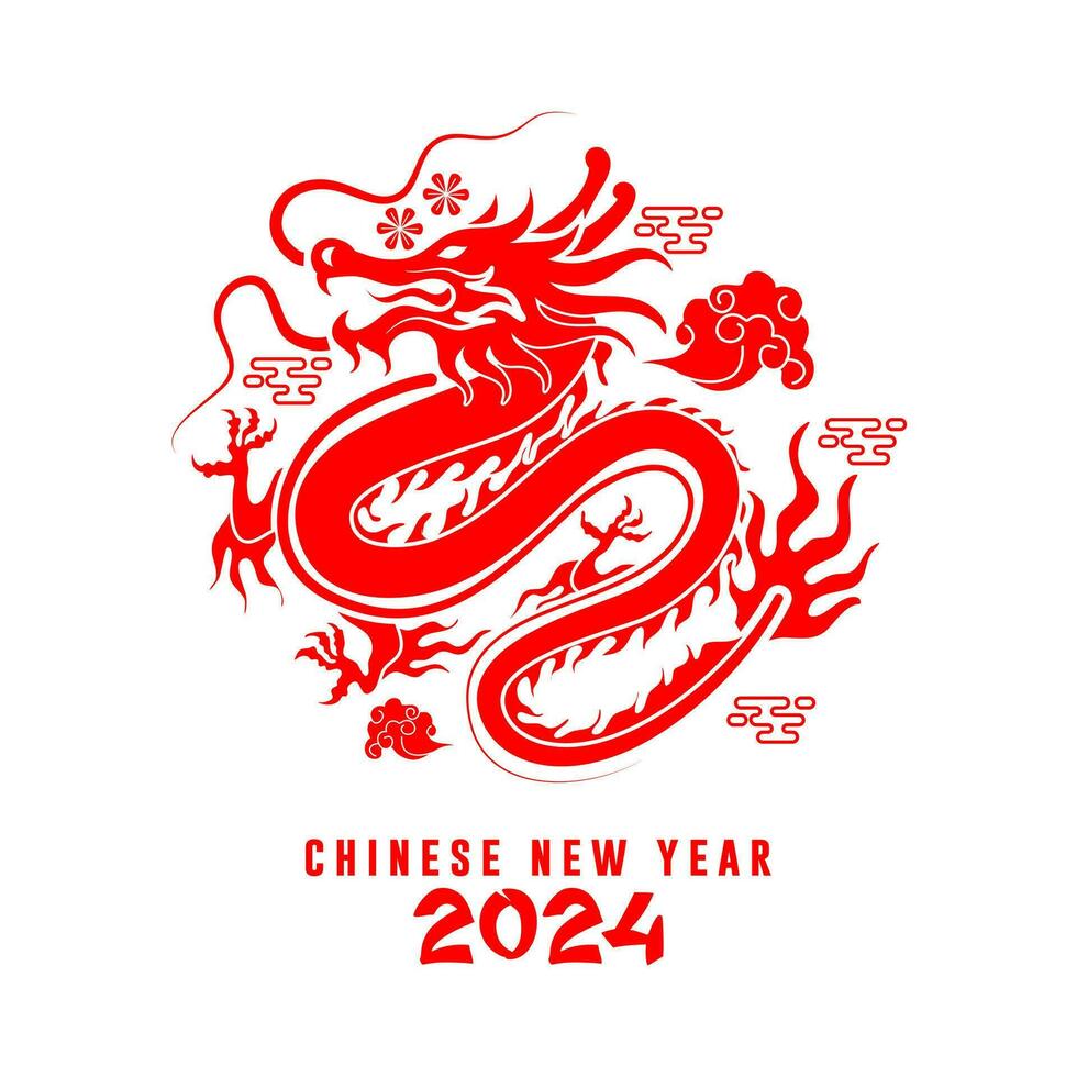 Chinese New Year 2024, year of the dragon. Collection of Chinese New Year posters, greeting card designs with Chinese zodiac dragon. vector