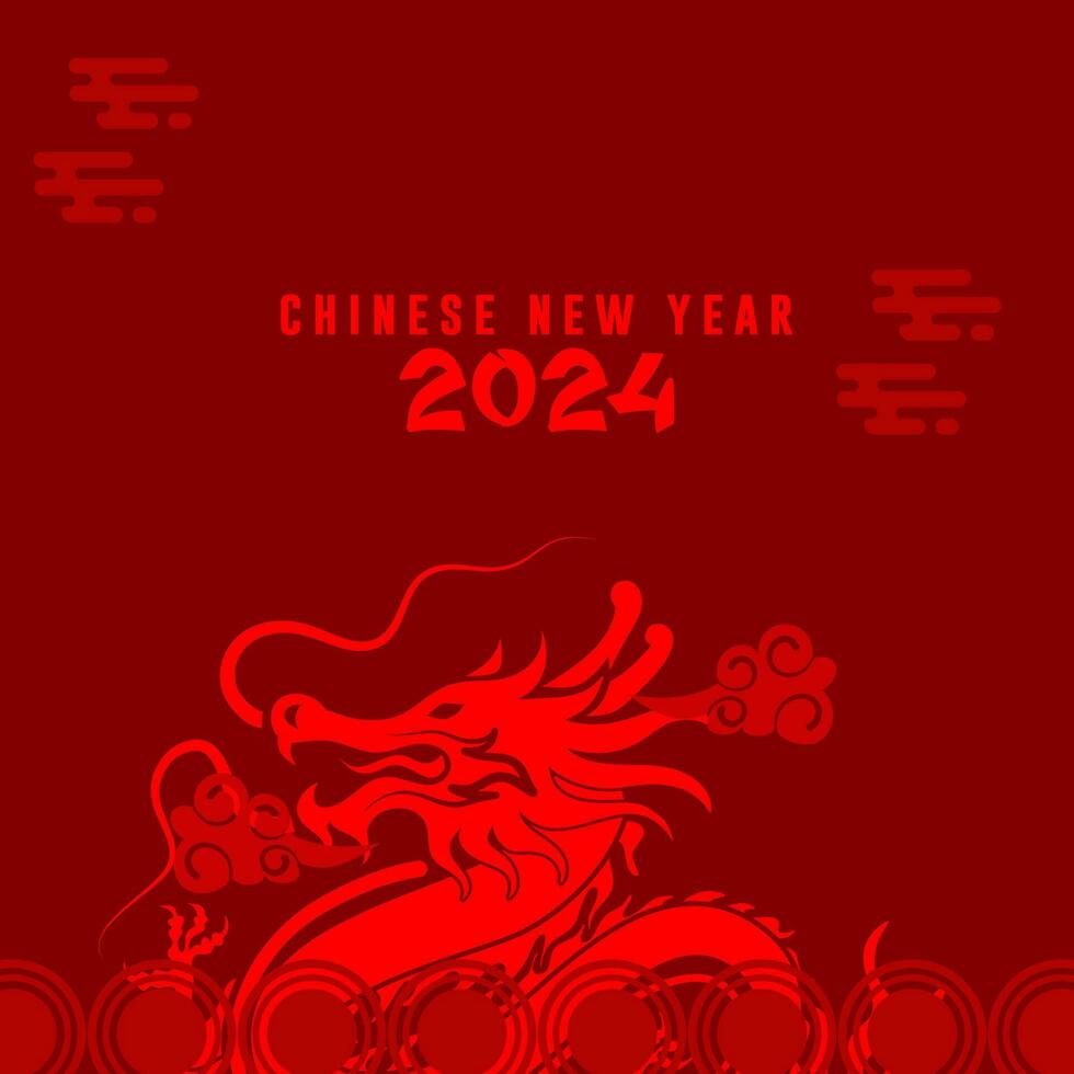 Chinese New Year 2024, year of the dragon. Collection of Chinese New Year posters, greeting card designs with Chinese zodiac dragon. vector