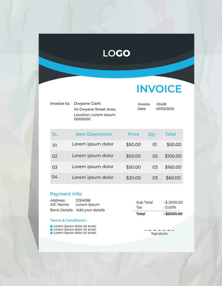 Vector creative and modern invoice design with 2 different color, corporate invoice design template,