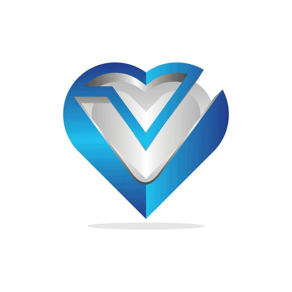 Letter V with love Logo Design Template, vector illustration on a white background.