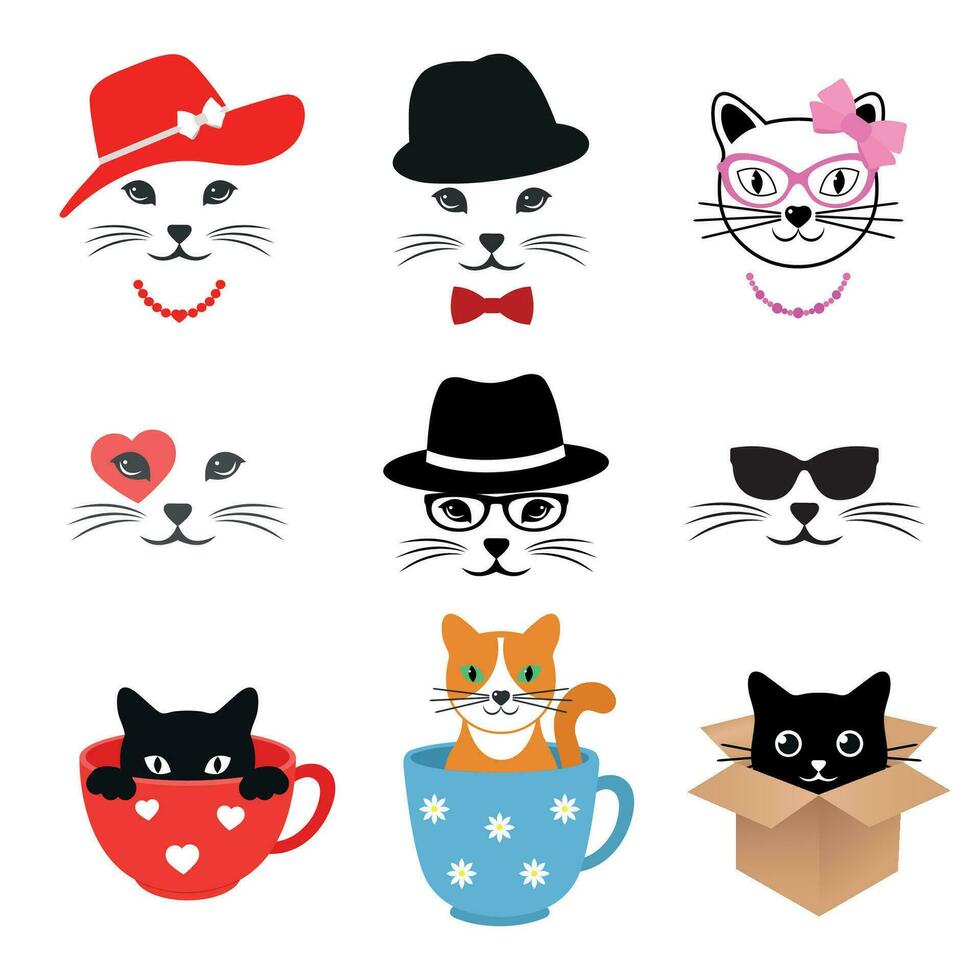Illustration creative set of cute cats vector