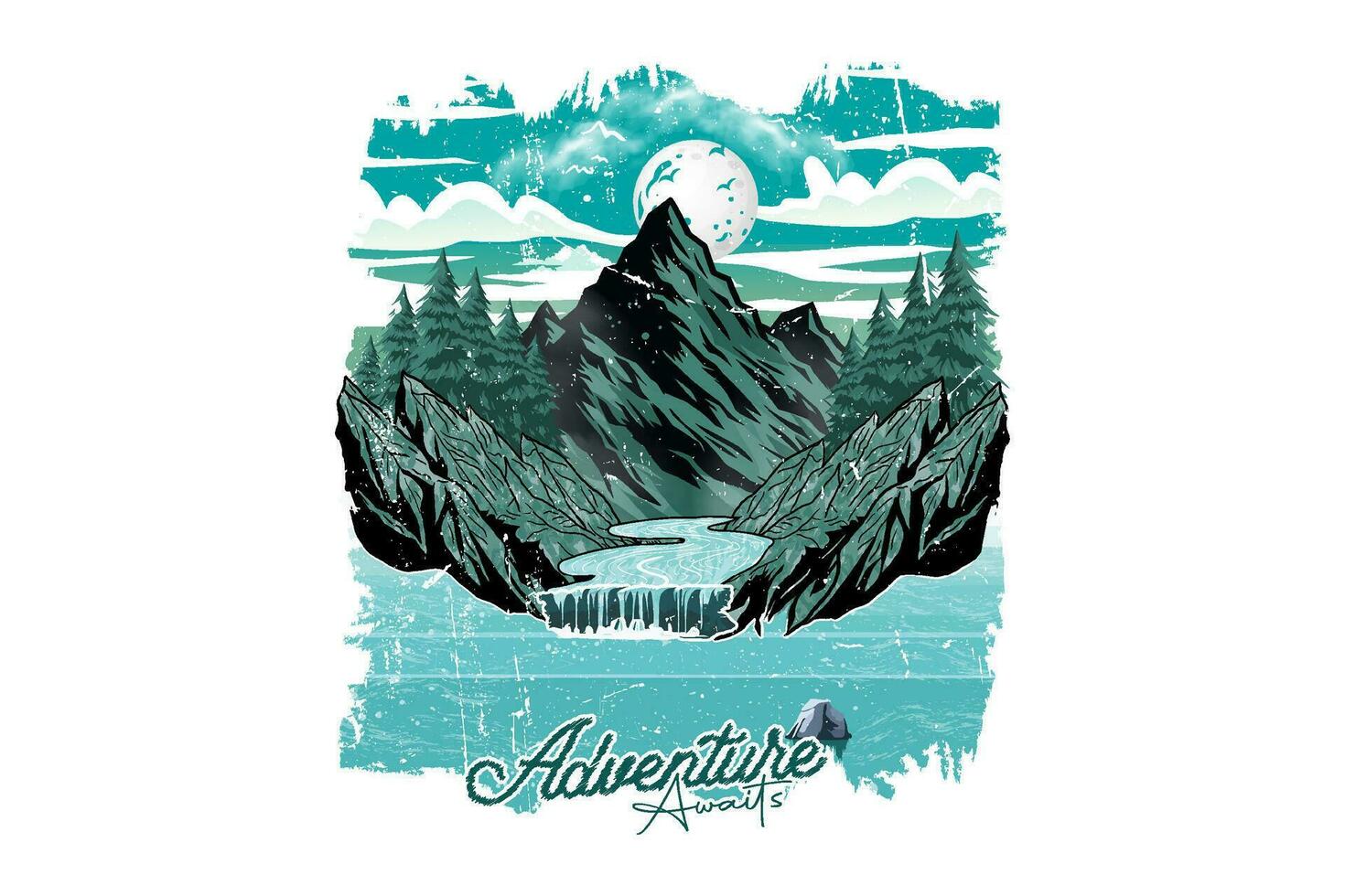 Adventure awaits outdoor t shirt design illustration vector