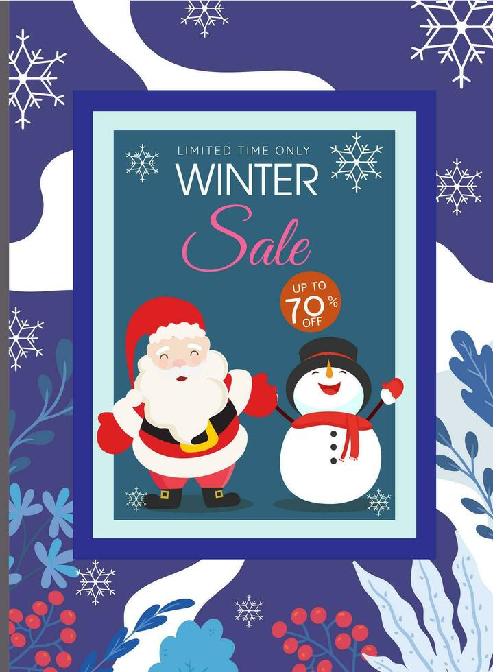 Winter sale promotion, happy santa and snowman on abstract some ornament christmas background. vector