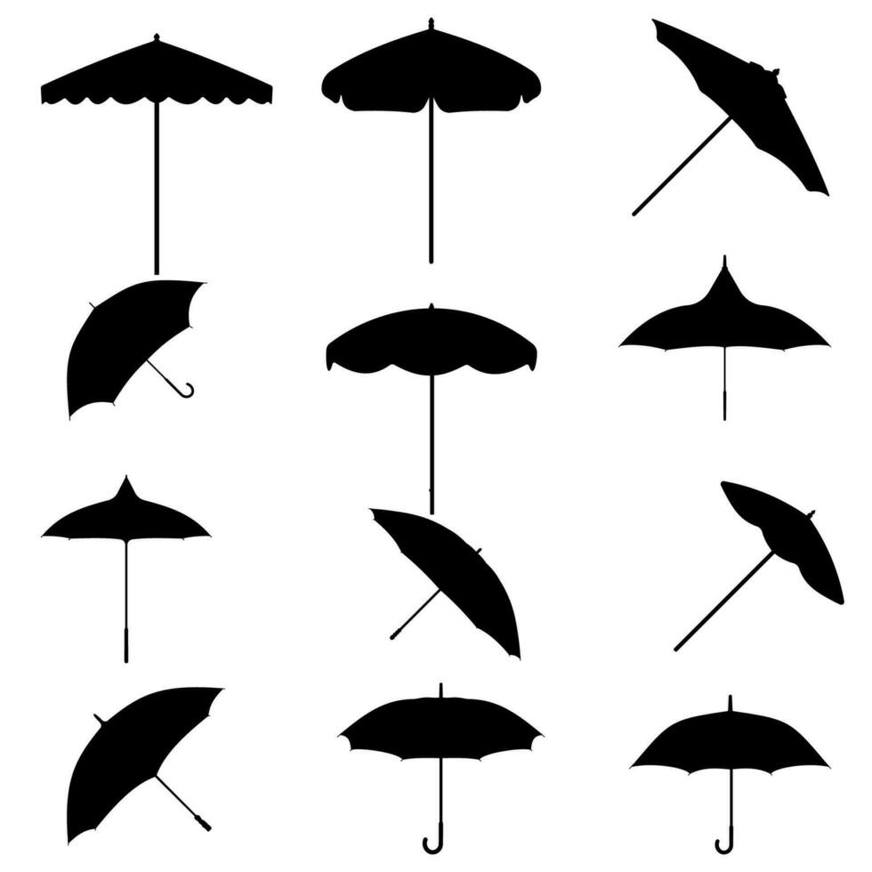 Vector collection of umbrella silhouettes