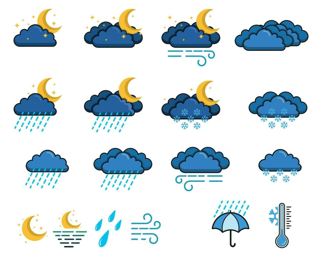 clima pronóstico color icono colocar, Noche nube logo icono elemento decoración vector