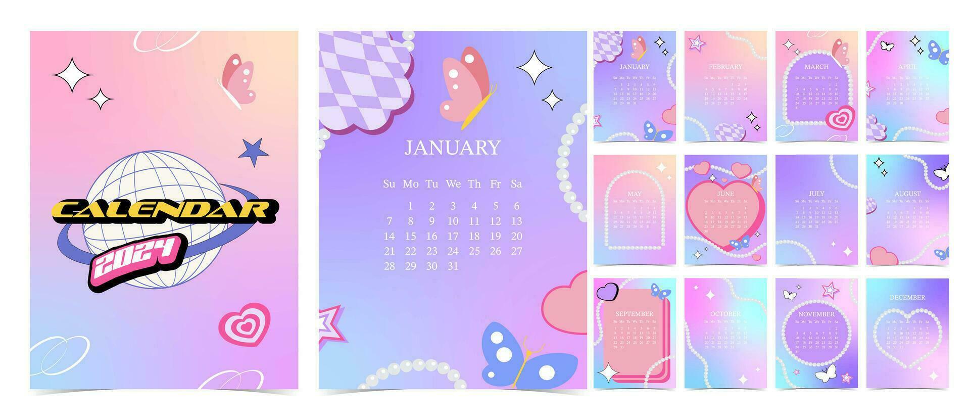 2024 table calendar week start on Sunday with leaf, safari that use for  vertical digital and printable A4 A5 size 28699961 Vector Art at Vecteezy