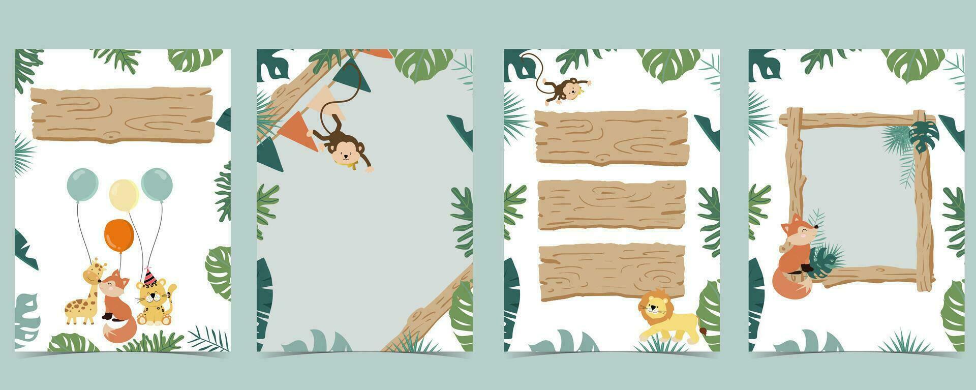 Wood frame collection of safari background set.Editable vector illustration for birthday invitation,postcard and sticker