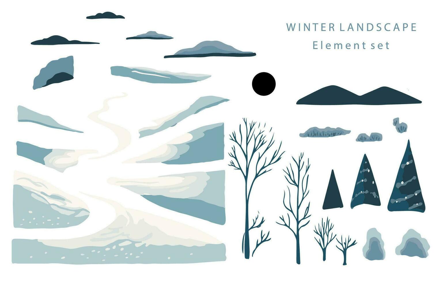 winter landscape object with mountain,tree.Editable vector illustration for postcard,sticker,decoration,icon