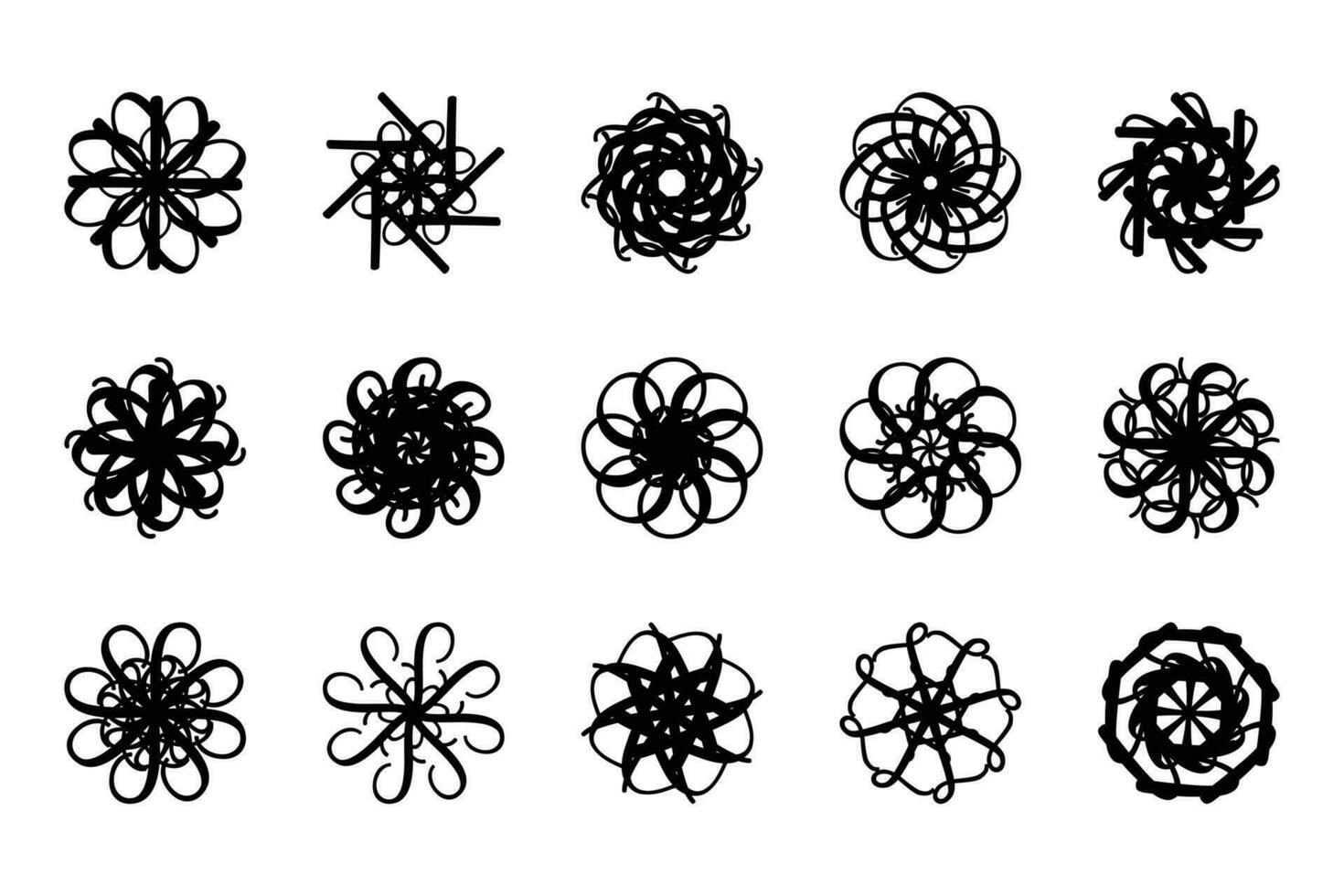 set of black and white simple and easy rounded mandala elements vector