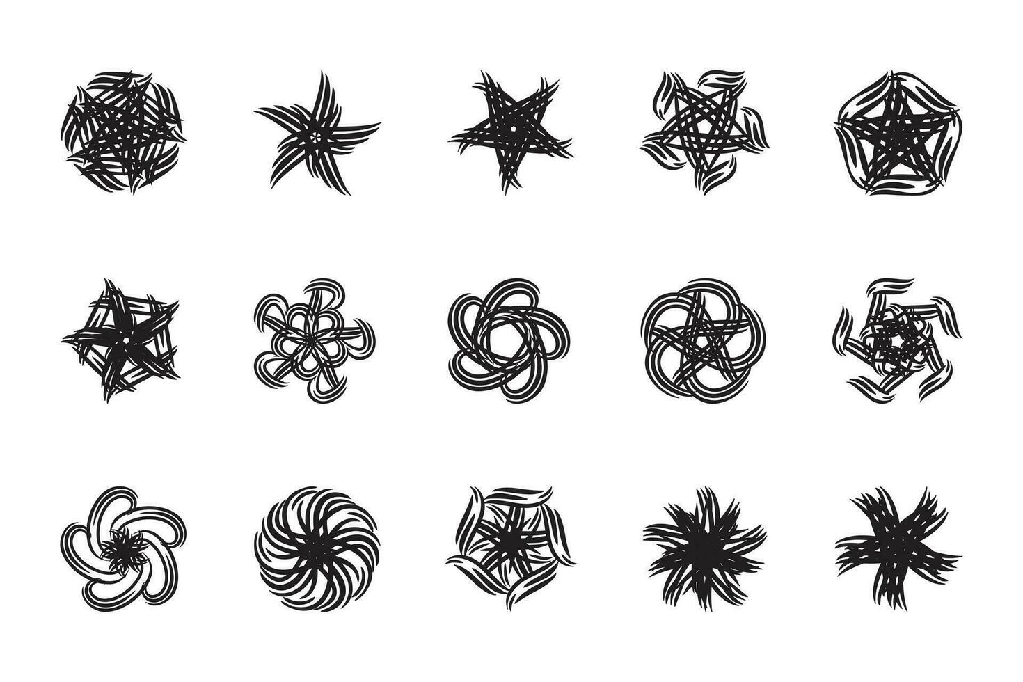 set of black and white simple and easy rounded mandala elements vector