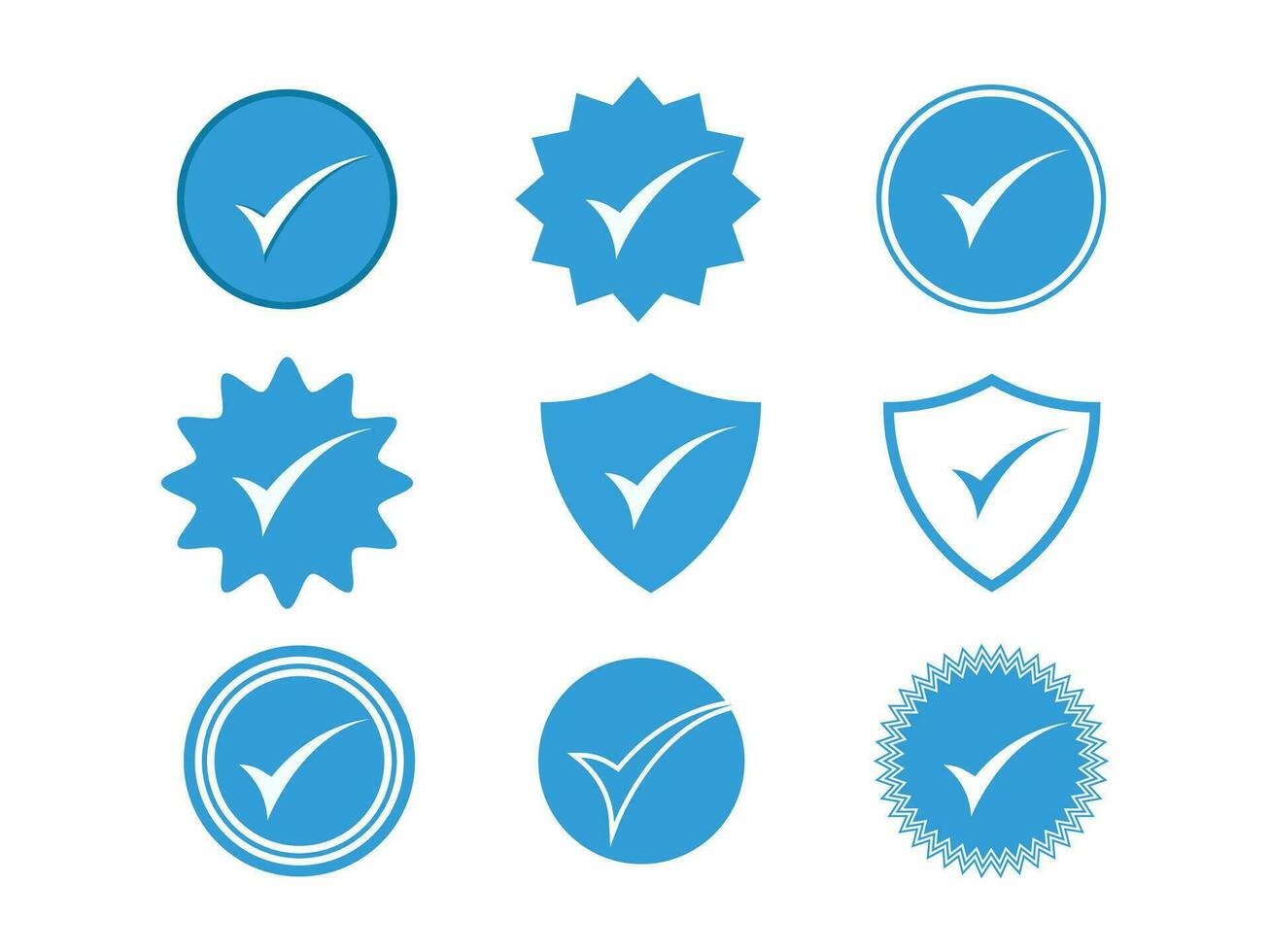 Set of blue check mark badge icons. Profile verification icons vector