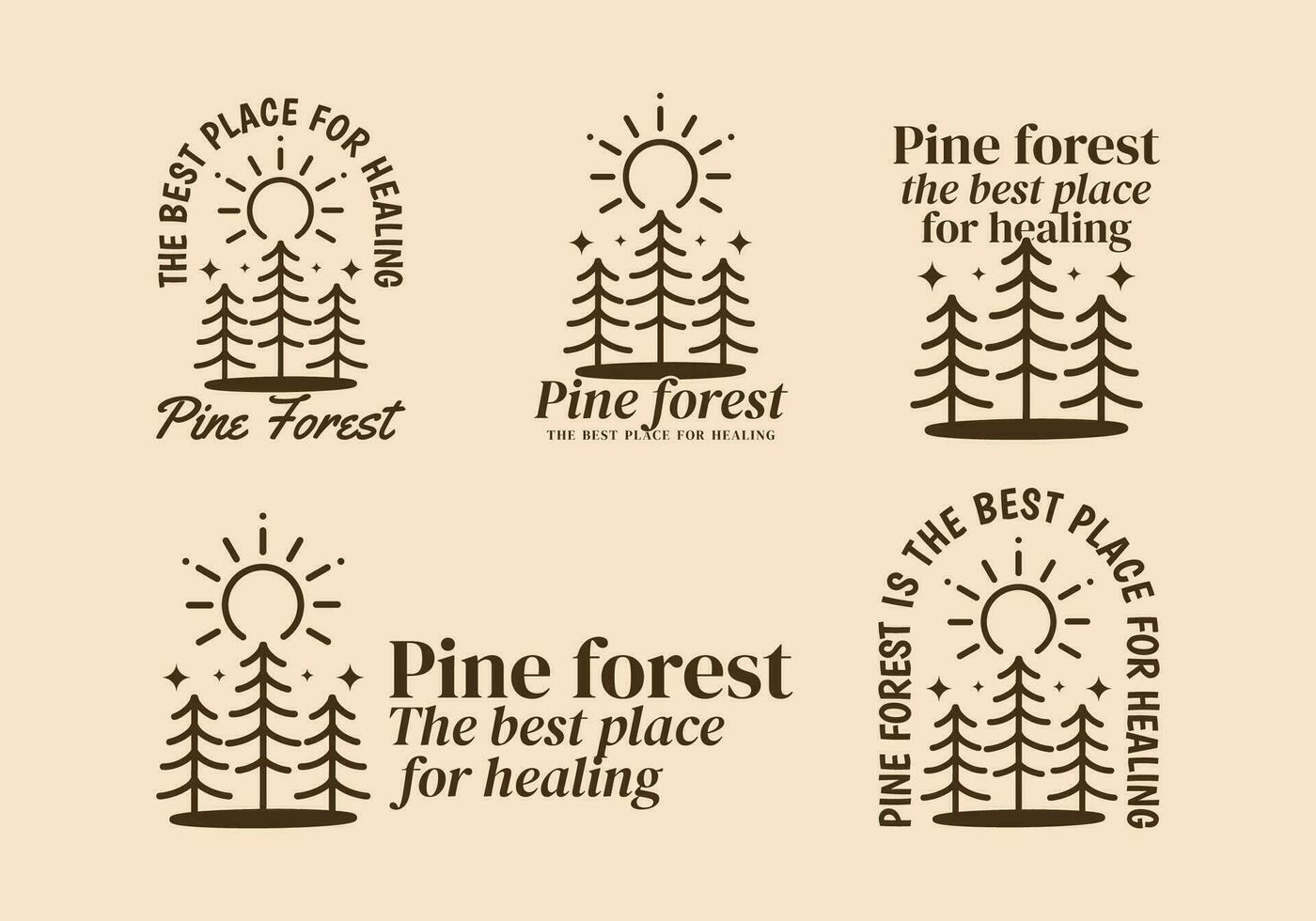pino bosque, el mejor sitio para cicatrización. línea Arte ilustración diseño de pino arboles vector