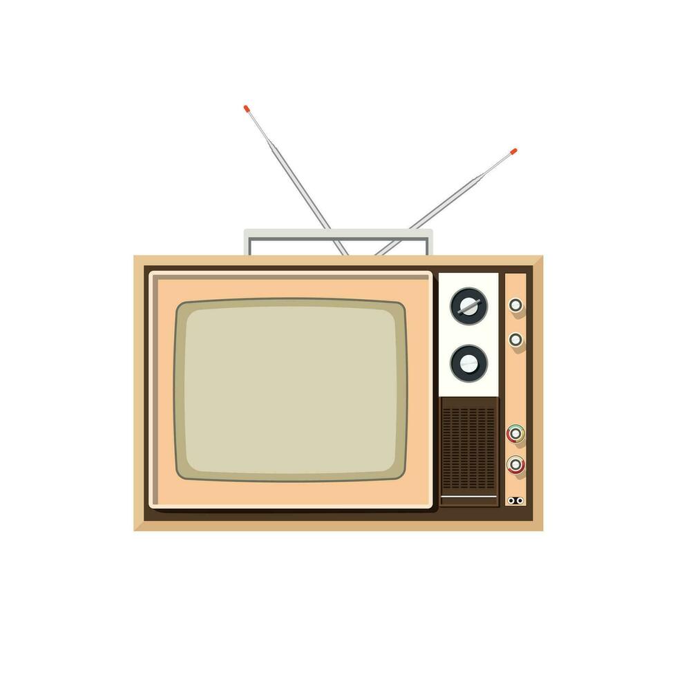 Vintage TV 80s illustration flat vector isolated on white background. Element for history of TV concept and World television day