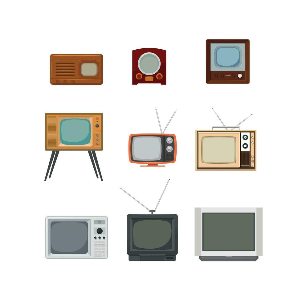 Vintage TV set illustration flat vector isolated on white background. Element for history of TV concept and World television day