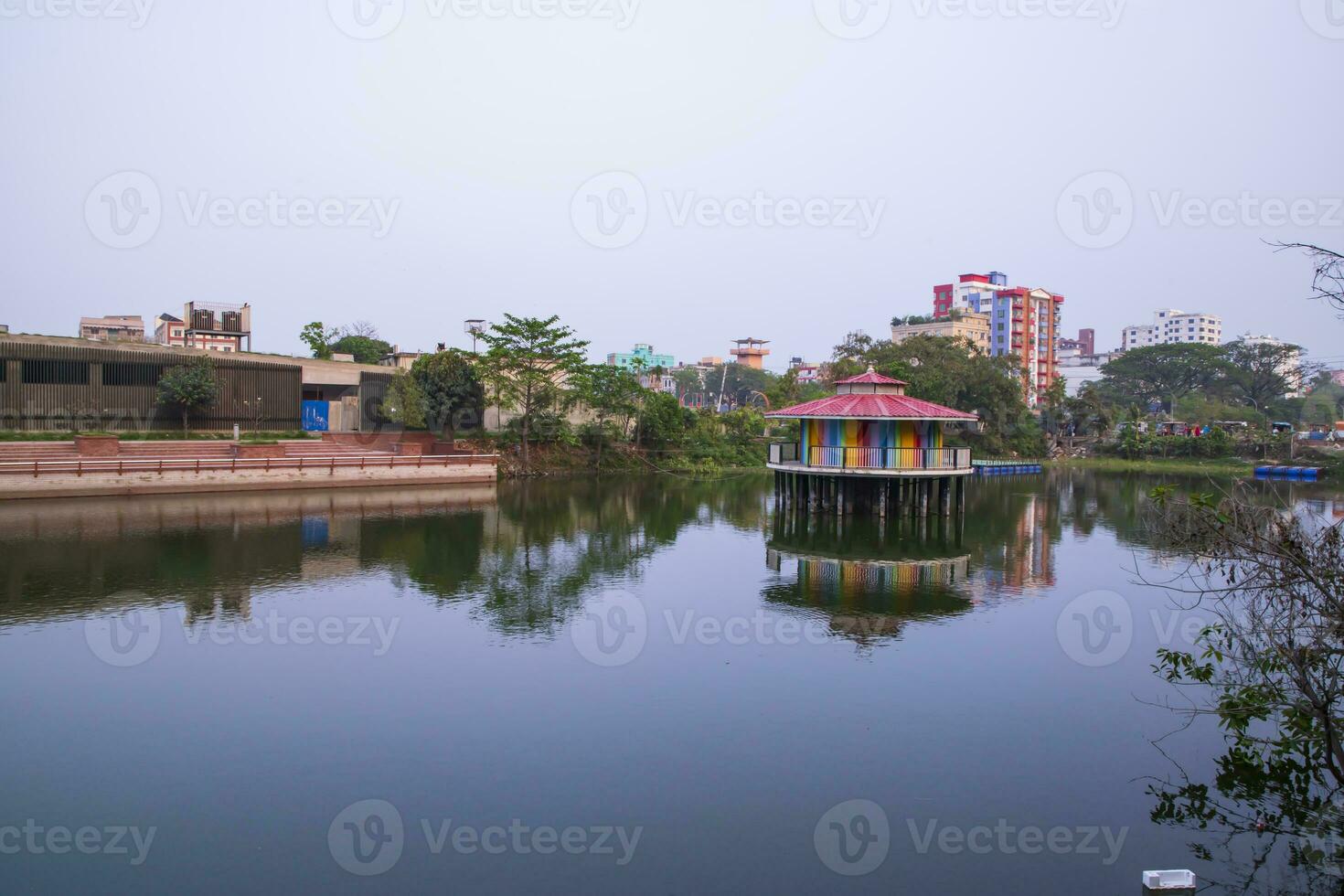 Beautiful Landscape view of Rasel Park Lake in Narayanganj City, Bangladesh photo