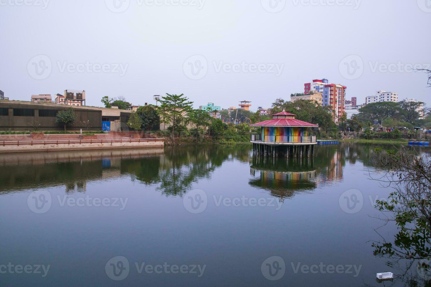 Beautiful Landscape view of Rasel Park Lake in Narayanganj City, Bangladesh photo