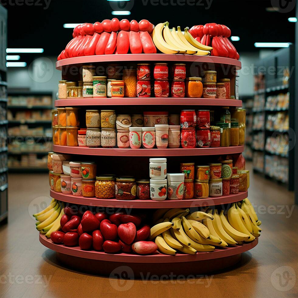 tienda de comestibles almacenar, Fruta encimera, jugo bebidas de cerca - ai generado imagen foto