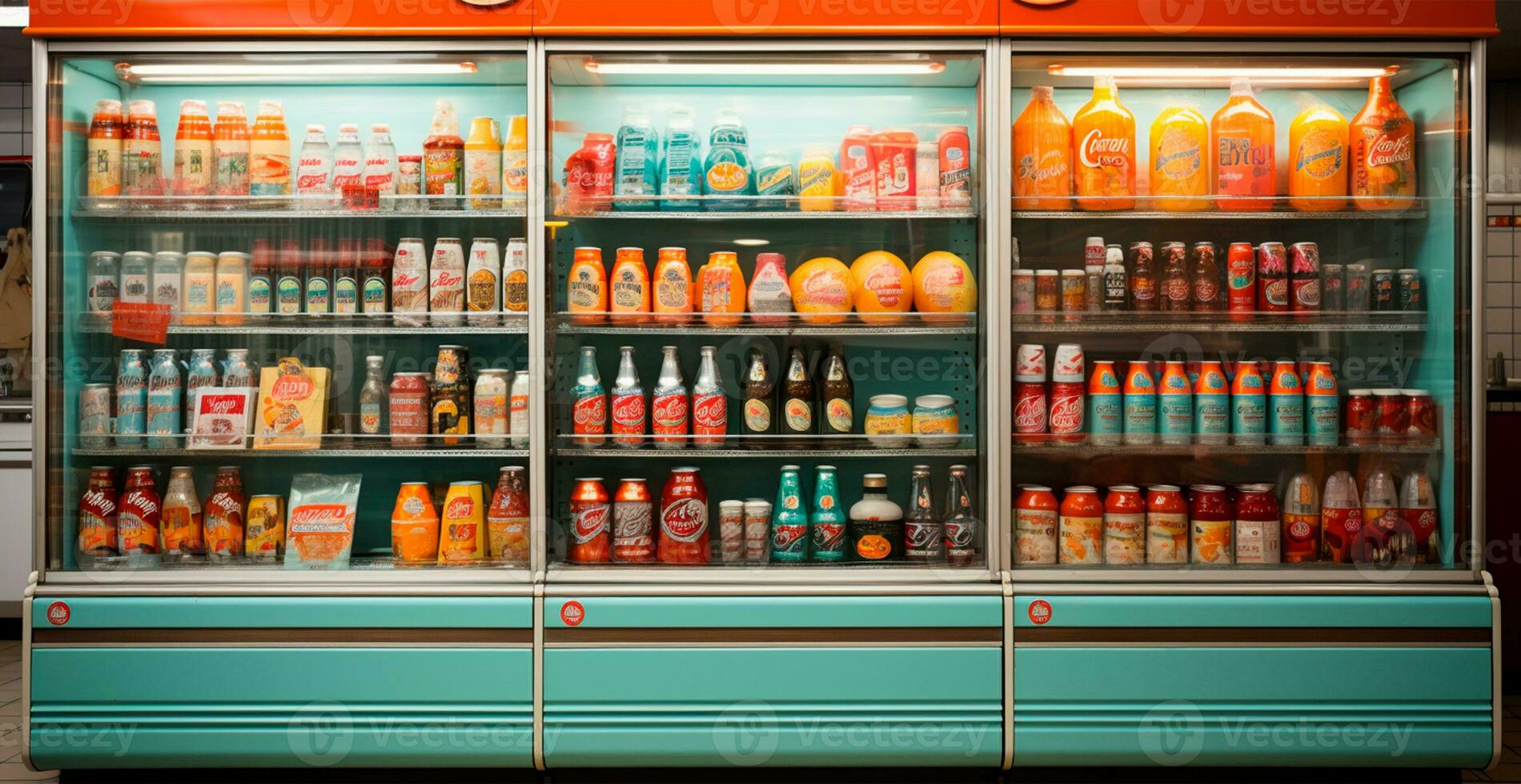 tienda de comestibles almacenar, Fruta encimera, bebidas, jugos, Enjambres en monitor en un supermercado - ai generado imagen foto