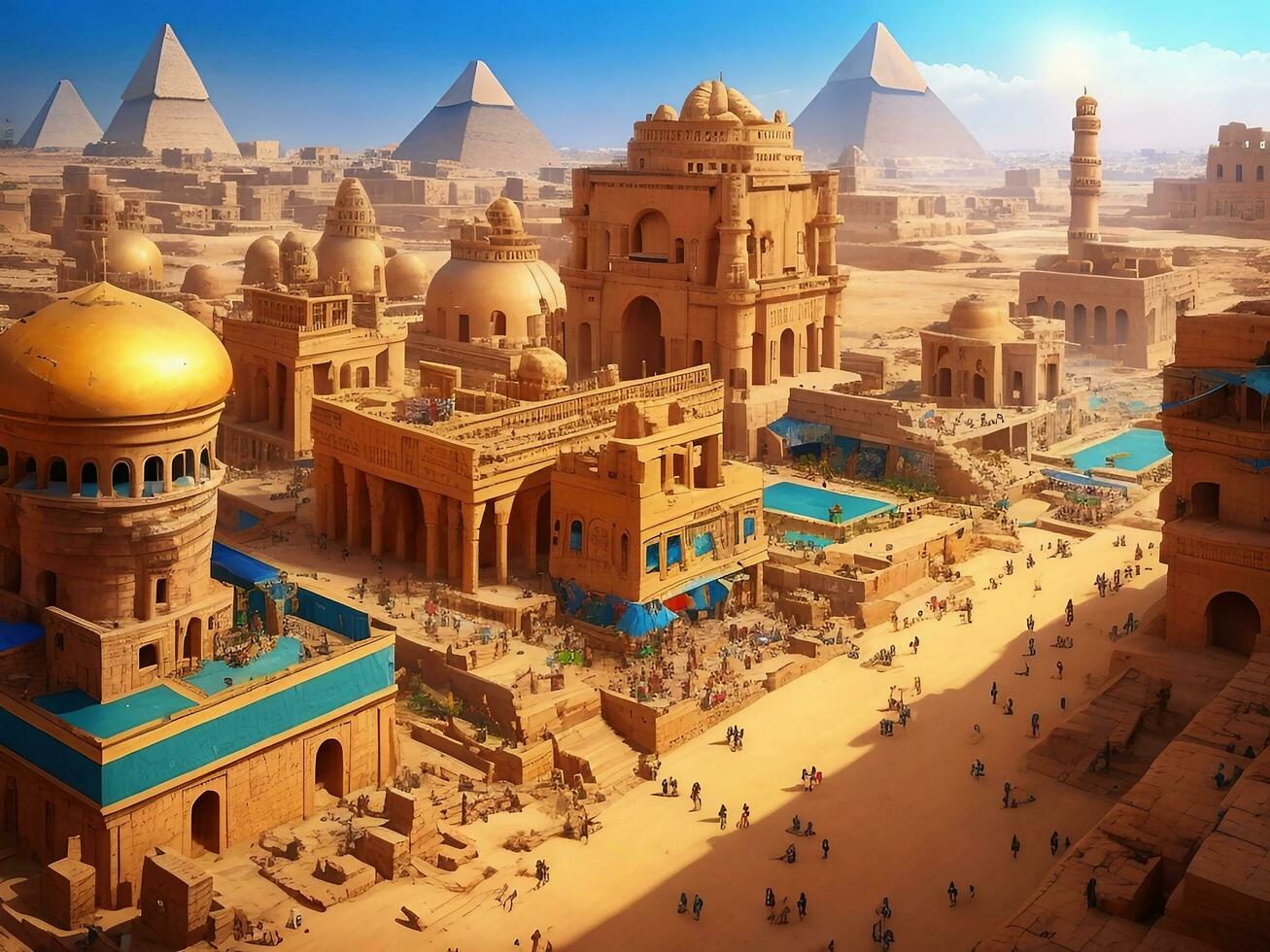 Egyptian city 5000 years ago, which was very colorful and golden with astonishing artistry. photo