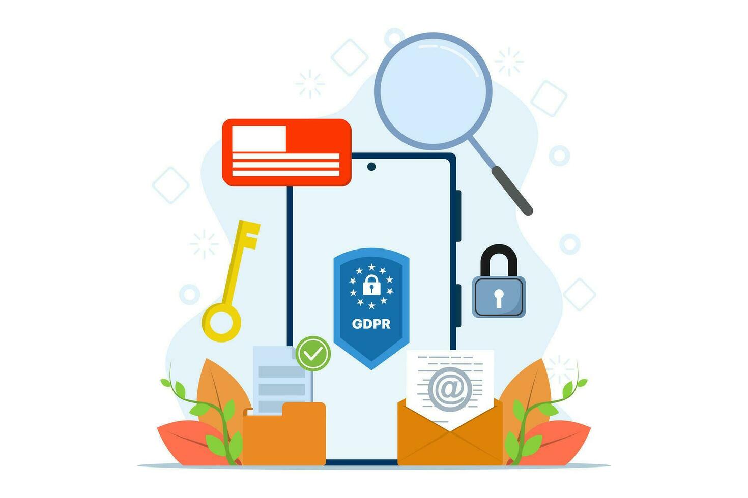 GDPR concept, General Data Protection Regulation, Network data security, Confidential data protection, Web security, cyber security technology flat illustration for landing page, website banner design vector