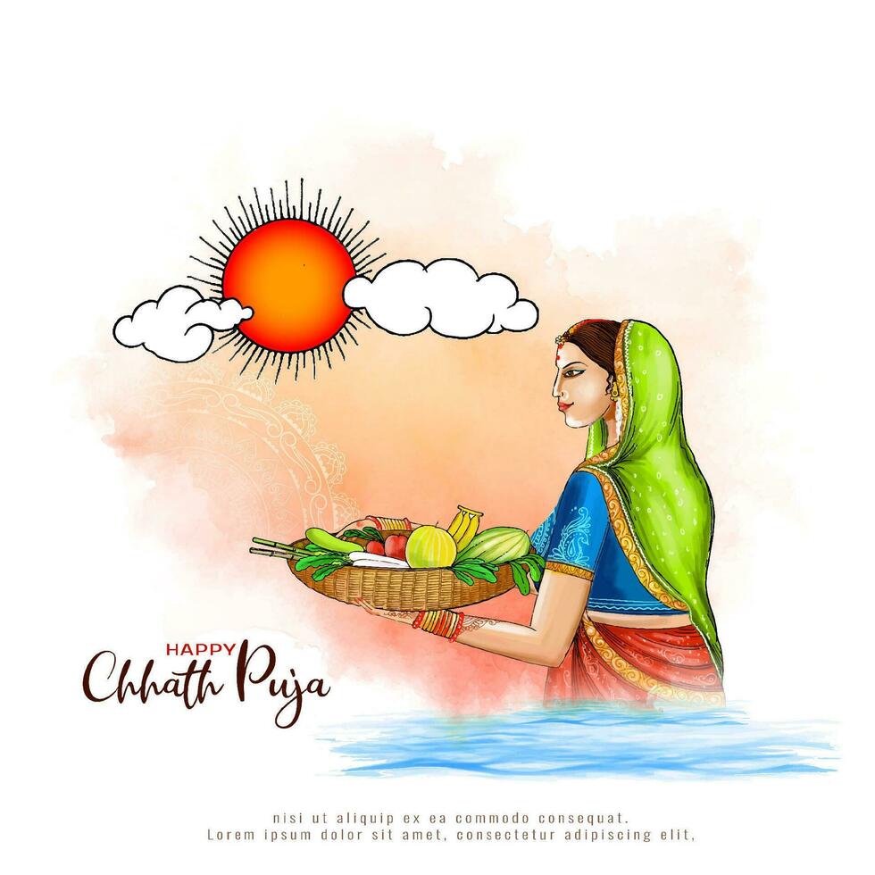 Happy Chhath puja cultural Hindu festival background vector